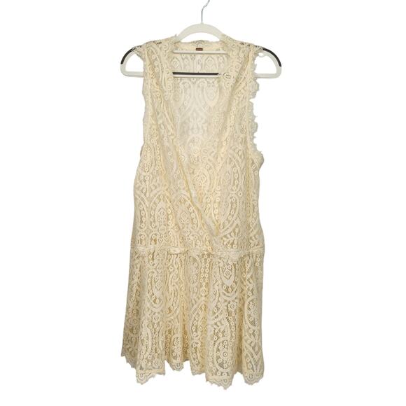 Free People Ivory Heart In Two Relaxed V Neck Lace Fairy Mini Dress Women's M - Picture 1 of 7